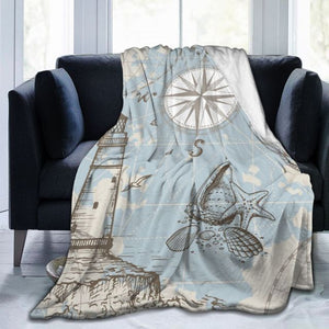 Open image in slideshow, Blanket to Family Friends Nautical Map Compass Lighthouse Anchor Seashells Durable Super Soft Comfortable for Home Gift Blanket
