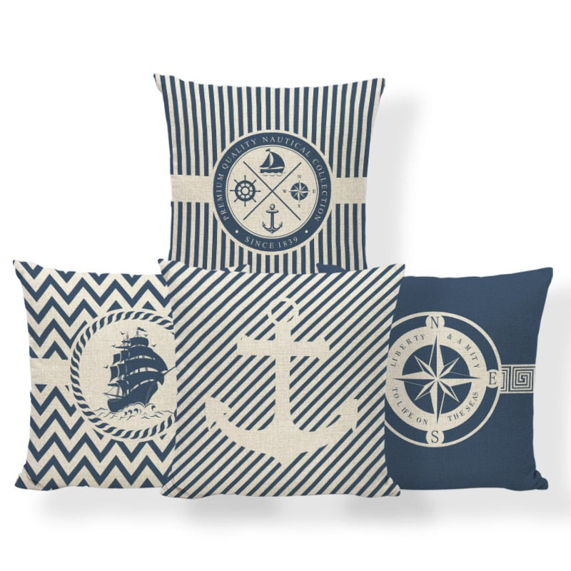Ocean Anchor Rudder Cushion Sailboat Nautical Pillowcase Ocean Style Settee Gift Greek Key Throw Pillows Blue Large Burlap Soft