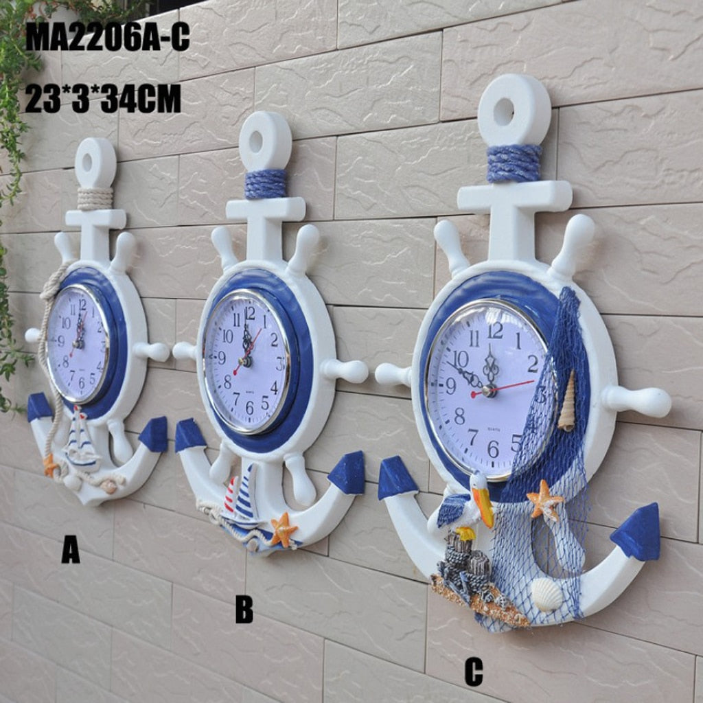 33cm Anchor Clock Beach Theme Nautical Ship Wheel Anchor Decor Wall Hanging