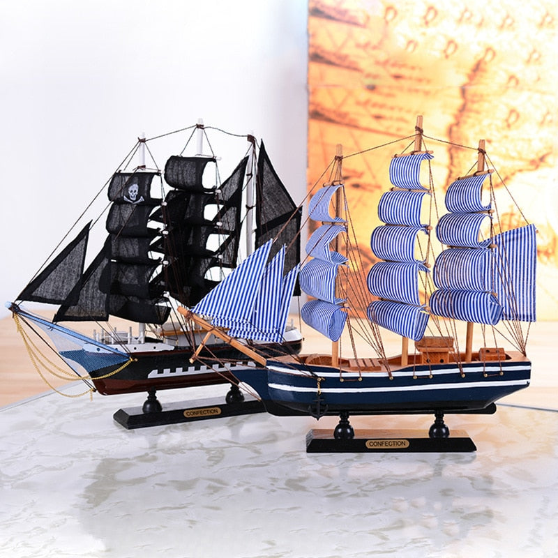 Wholesale Promotion Wooden Ship Sailboat Model Craft Carving Nautical Sailing Ship Model Mediterranean Style Boats  Home Decor