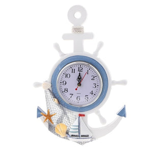 Open image in slideshow, 33cm Anchor Clock Beach Theme Nautical Ship Wheel Anchor Decor Wall Hanging
