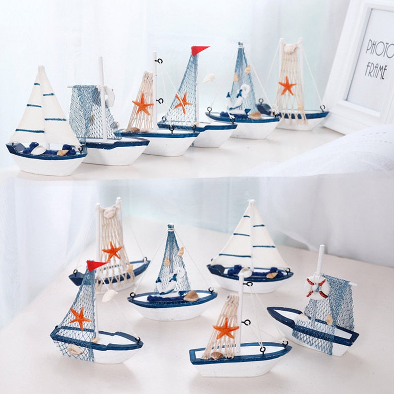 hot sale! Marine Nautical Creative Sailboat Mode Room Decor Figurines Miniatures Mediterranean Style Ship Small boat ornaments