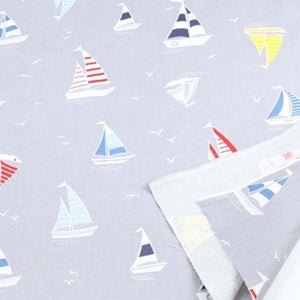 Open image in slideshow, 100% Cotton Twill Fabric Marine Style BLUE GRAY WHITE Sailboat Anchor Lighthouse Seahorse Stripe for Kids Bedding Sheet Apparel
