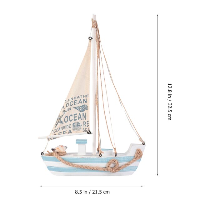 1PC Wooden Sailboat with LED Adornment Mediterranean Style Sailing Boat Model Craft Home Room Decoration