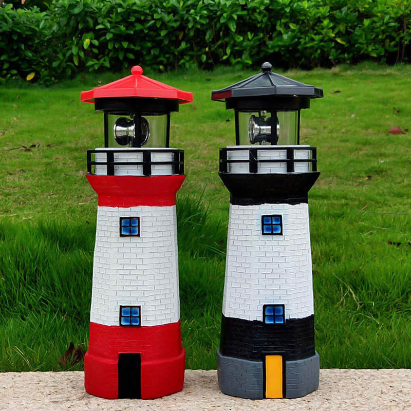 Solar Power LED Lighthouse Light With Rotating Light Beam Home Garden Decoration Fence Lawn Lamp Fairy Light 28CM