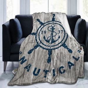 Soft Warm Flannel Blanket Nautical Marine Badge With Anchor Travel Portable Winter Throw Thin Bed Sofa Blanket