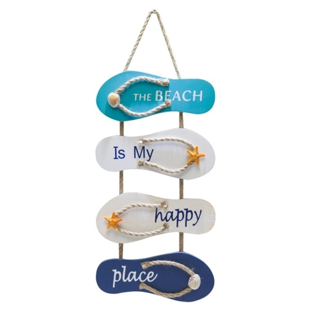 Nautical Beach Flip Flop Wall Ornament Wooden Slippers Hanging Decor Wall Sign