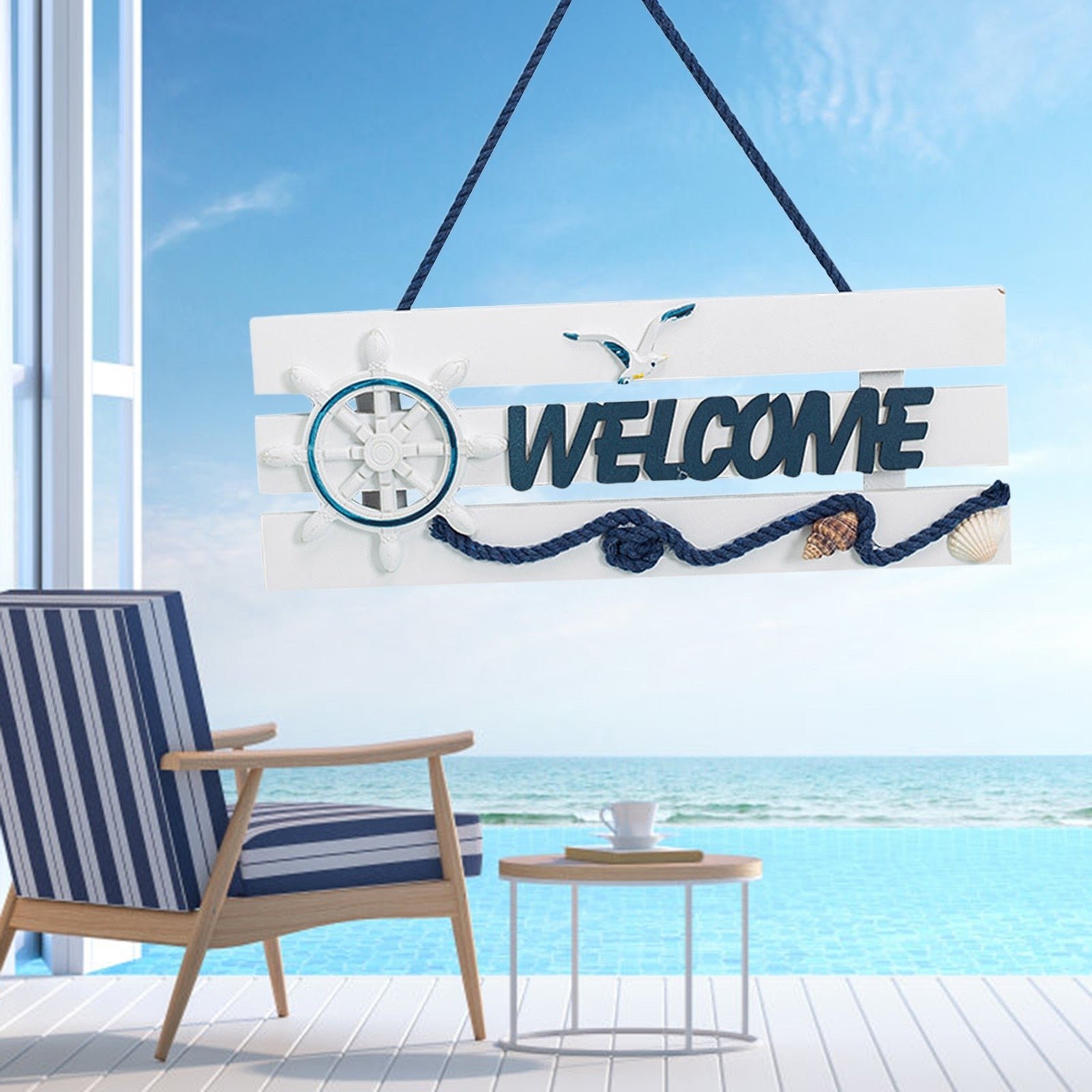 2021 Welcome Hanging Board Wooden Wall Nautical Rural Decorative Beach Style Helmsman Sea Anchor Seaside Home Door Ornaments