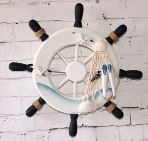 Open image in slideshow, New Hot 9&#39; Decorative Beach Wooden Boat Ship Steering Wheel Fishing Net Home Wall Party Cafe Decorations for Gifts Wall Hangings
