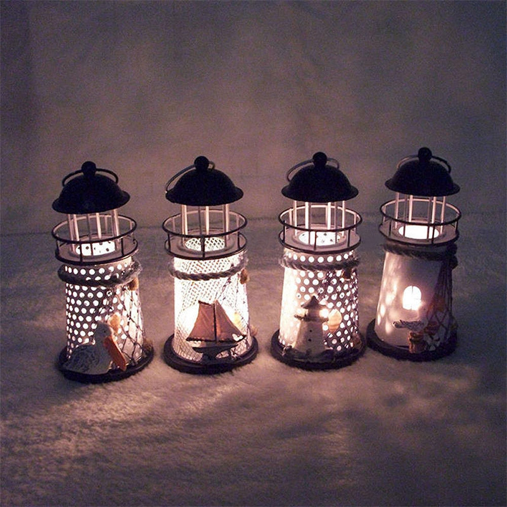 14cm  Lighthouse Iron Candle Holder Nautical Beach Anchor Decoration Wedding Christmas Lighting Decor#10